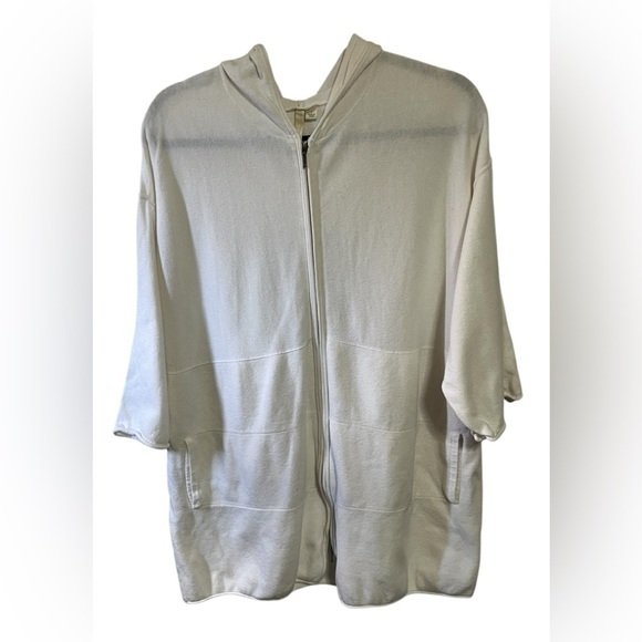 PureJill White Cashmere Blend Hooded Jacket Sz Med - Picture 1 of 7